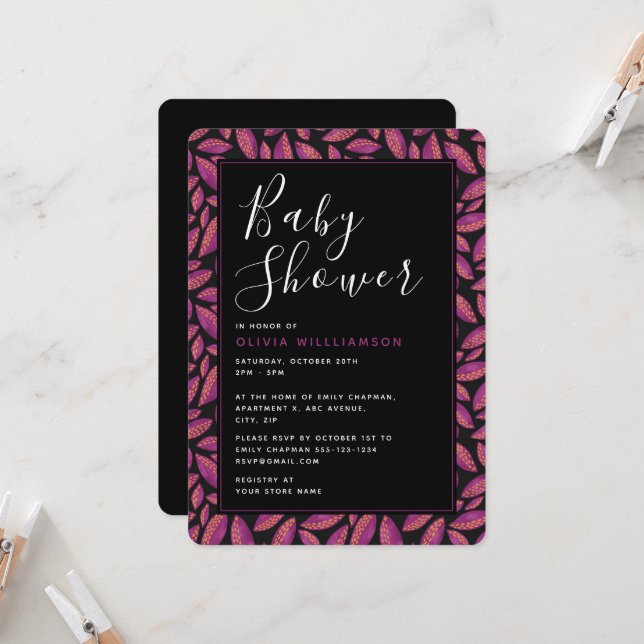 Lila Herbstlaube Kinderdusche Einladung (Vorderseite/Rückseite Beispiel)