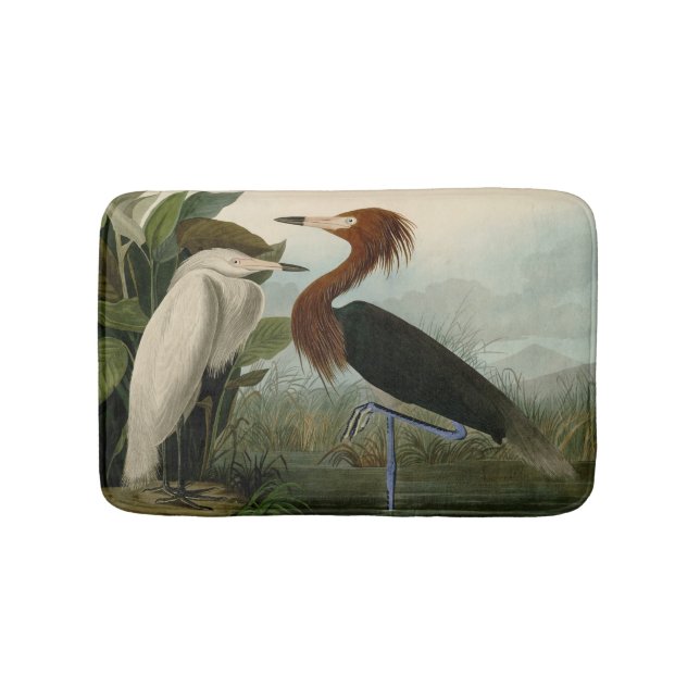 Lila Heron Audubon Bird Wildlife Painting Badematte (Vorderseite)