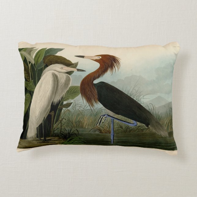 Lila Heron Audubon Bird Wildlife Painting Dekokissen (Rückseite)