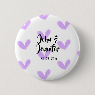 Lila Herz-Aquarell Valentins-Paarname da Button
