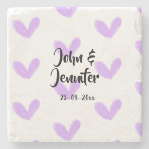 Lila Herz Aquarell Valentins-Paarname da Steinuntersetzer