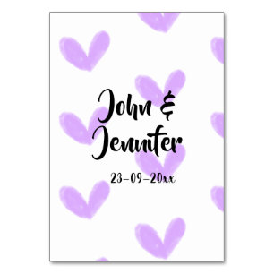 Lila Herz Aquarell Valentins-Paarname da Tischnummer