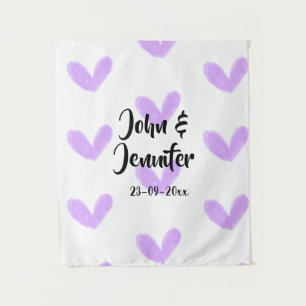 Lila Herz Aquarell Valentins-Paarname da Wandteppich