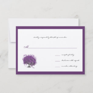Lila Herz Blatt Baum Ränder Hochzeitseinladung RSVP Karte