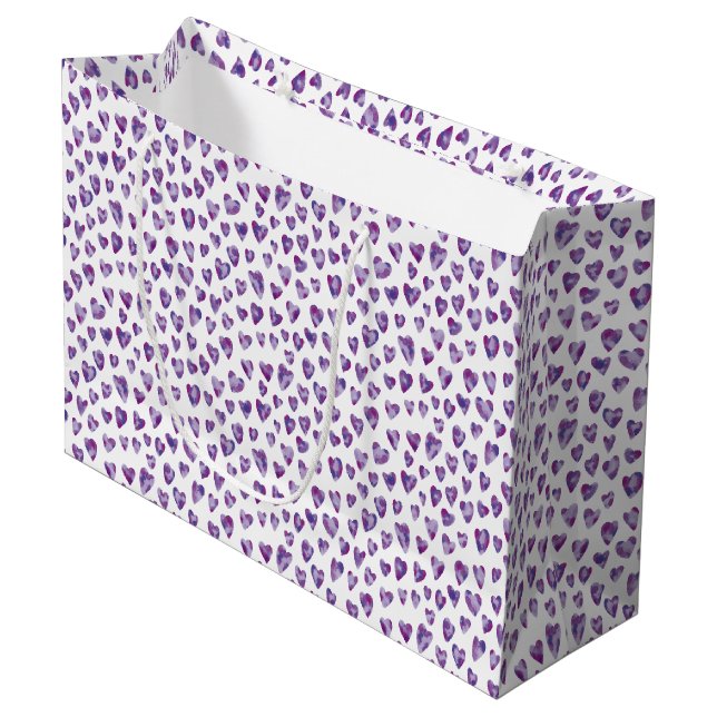 Lila Herz Große Geschenktüte (Vorderseite Schrägansicht)