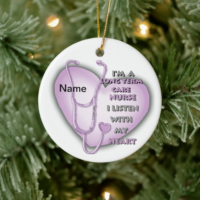Lila Herz Langfristige Pflegeversorgung Keramik Ornament (Baum)
