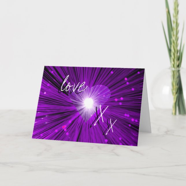 Lila Herz"Liebe u. Küsse" Karte Valentines Tages (Vorderseite)