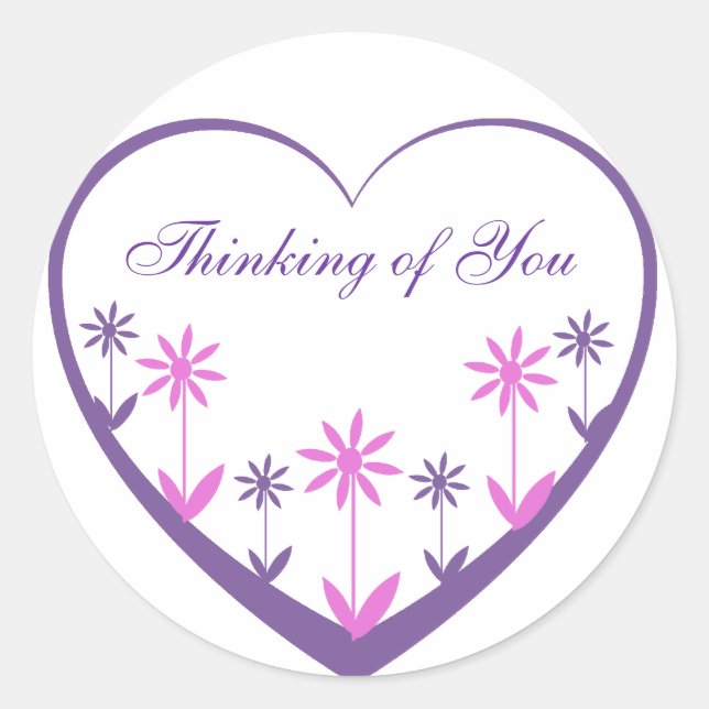 Lila Herz mit den rosa u. lila Blumen Runder Aufkleber (Vorderseite)