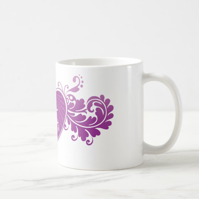 Lila Herz Papierlösekorotrones Fangirl (Tasse) Kaffeetasse (Rechts)