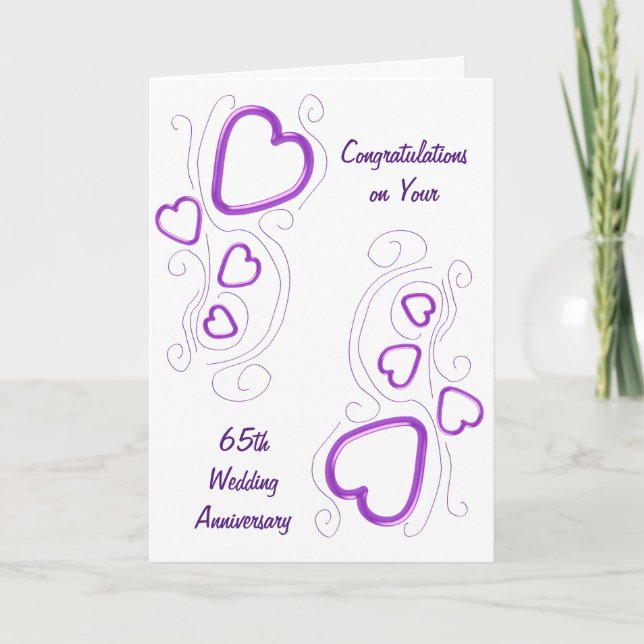 Lila Herz Personalisiert 65. Hochzeitstag Karte (Vorderseite)