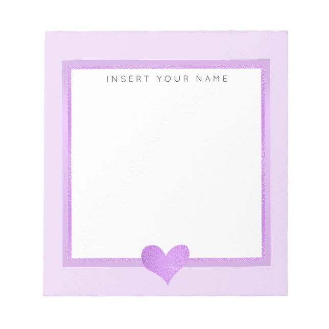 Lila Herz Personalisiert Notepad 5.5" x 6" Notizblock (Vorderseite)