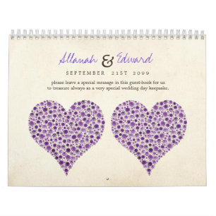 Lila Herz-Rosen, die Gast-Zeichen-Buch Wedding Kalender