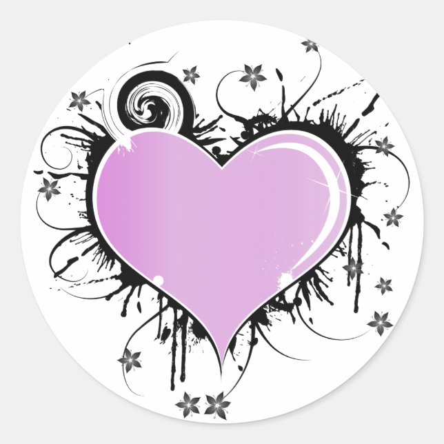 Lila Herz Tattoo Stil mit Blume Runder Aufkleber (Vorderseite)