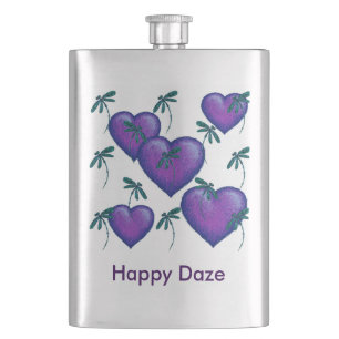 Lila Herz- und Libellenflasche Flachmann