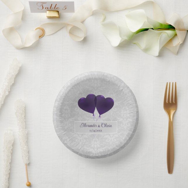Lila Herzblasen Hochzeitspapierschüsseln Pappteller (Hochzeit)
