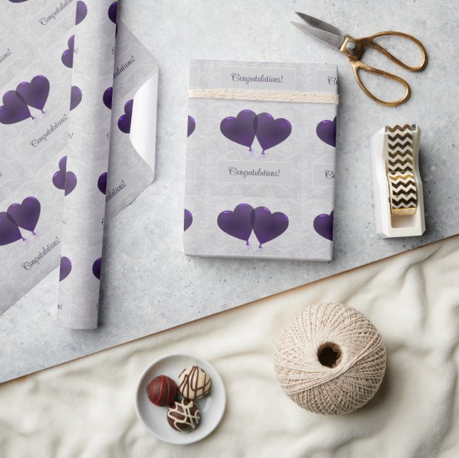 Lila Herzblasen Hochzeitszittel Geschenkpapier (Basteln)