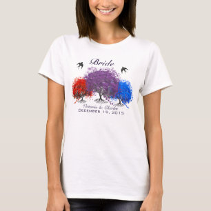 Lila Herzblatt-Baum Hochzeits-T-Shirts T-Shirt