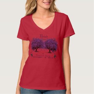 Lila Herzblatt-Baum Hochzeits-T-Shirts T-Shirt