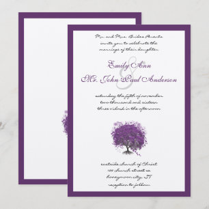 Lila Herzblatt Tree Borders Wedite Einladung