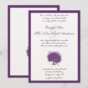 Lila Herzblatt Tree Borders Wedite Einladung