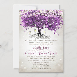 Lila Herzblatt Tree Hochzeitseinladungen Magneteinladung