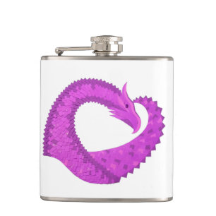 Lila Herzdrache in Weiß Flachmann