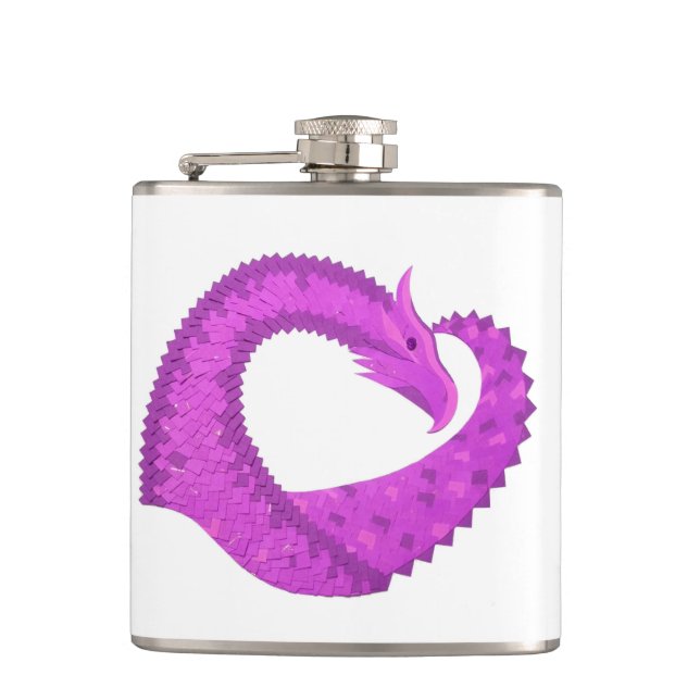 Lila Herzdrache in Weiß Flachmann (Vorderseite)