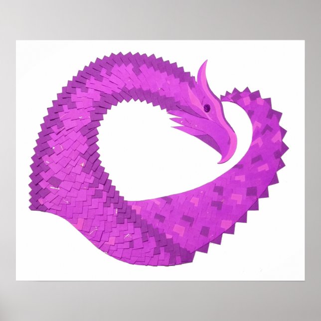 Lila Herzdrache in Weiß Poster (Vorne)