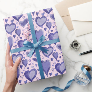 Lila Herzen Muster Zeichnung Verpackung Geschenkpapier