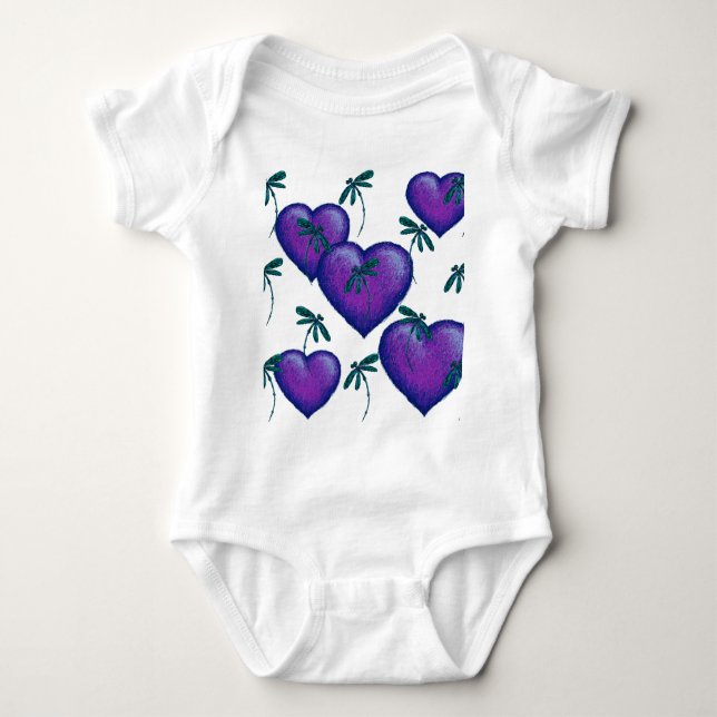 Lila Herzen und Libellen Baby Strampler (Vorderseite)