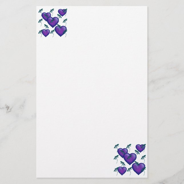 Lila Herzen und Libellen Briefpapier (Vorderseite)