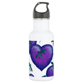 Lila Herzen und Libellen Trinkflasche