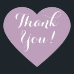 Lila Herzform Gastgeschenk Hochzeit dank Aufkleber<br><div class="desc">Lila herzförmige Gastgeschenk Hochzeit danke Ihnen Aufkleber. Lilac / Lavender lila und weiße oder benutzerdefinierte Hintergrundfarbe. Elegante Skripttypografie. Verwenden Sie als romantische Umschlag Aufkleber / Dichtungen oder als Gastgeschenk Hochzeit-Label für Dankeschön. Niedliche Liebe Symbolform mit stylischem Text. Auch für andere Anlässe,  wie z.B. Babydusche,  Verlobungsfeier,  Jubiläum etc.,  praktisch.</div>