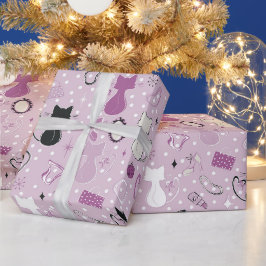 Lila Herzkatzen des mittleren Jahrhunderts Geschenkpapier