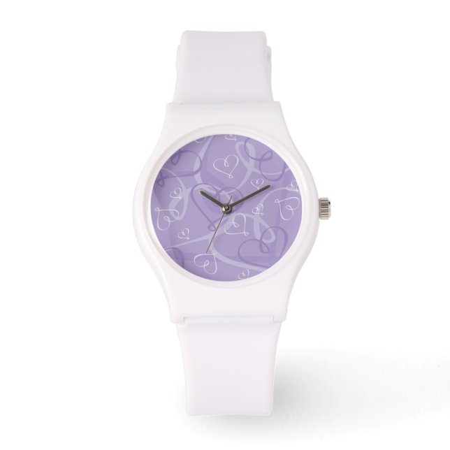 Lila Herzmuster Armbanduhr (Vorderseite)