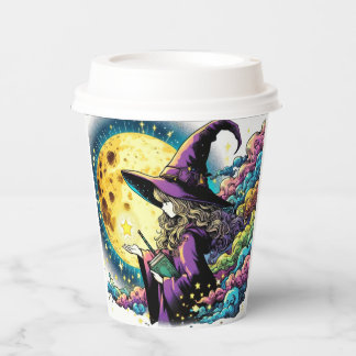 Lila Hexe bietet Stern-Papier-Kaffeetasse Pappbecher