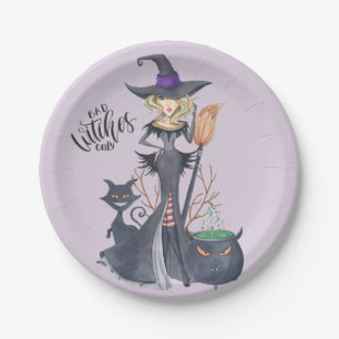 Lila, Hexe, Halloween Pappteller