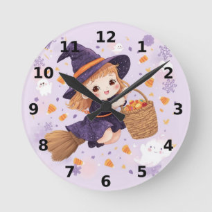 Lila Hexen-Halloween-Wanduhr Runde Wanduhr