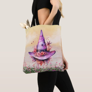 Lila Hexen Hat Abstrakte Blume Halloween Tasche