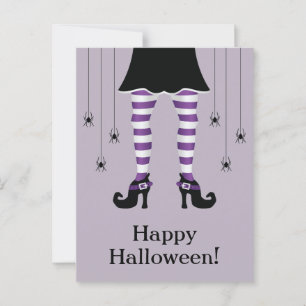 Lila Hexenbeine Und Spinnen Frohes Halloween Text Postkarte