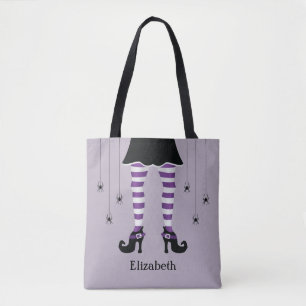 Lila Hexenbeine und Spinnen mit Namen Halloween Tasche