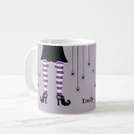 Lila Hexenbeine und Spinnen mit Namensschild Kaffeetasse