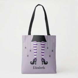 Lila Hexenbeine und Spinnen mit Namensschild Tasche
