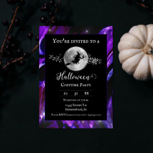 Lila Hexenhandwerk Silhouette Halloween Kostüm Par Einladung