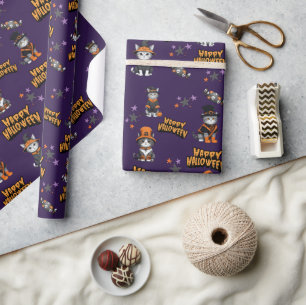 Lila Hexenkatzen zu Halloween-Verkleidung Geschenkpapier