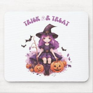 Lila Hexenkürbis und Fledermäuse tricksen oder beh Mousepad