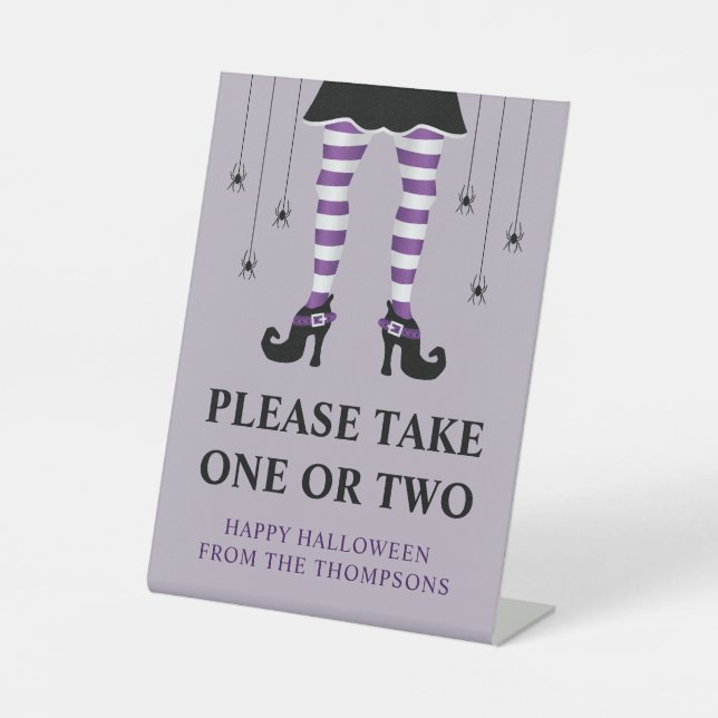 Lila Hexenleder Halloween-Trick oder Treaters Hinw Sockelschild (Vorderseite)