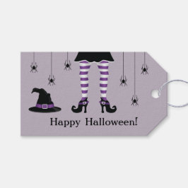Lila Hexenleder und Spinnen glücklicher Halloween- Geschenkanhänger