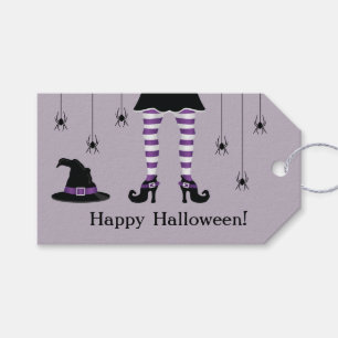 Lila Hexenleder und Spinnen glücklicher Halloween- Geschenkanhänger