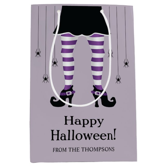 Lila Hexenleder und Spinnen glücklicher Halloween- Mittlere Geschenktüte (Vorderseite)